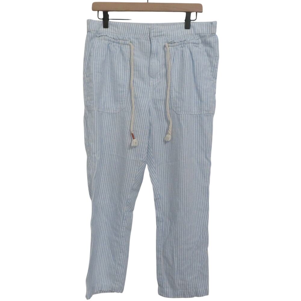 Anthropologie Womens Sz M Light Blue White Striped Pull On Elastic Waist Pants